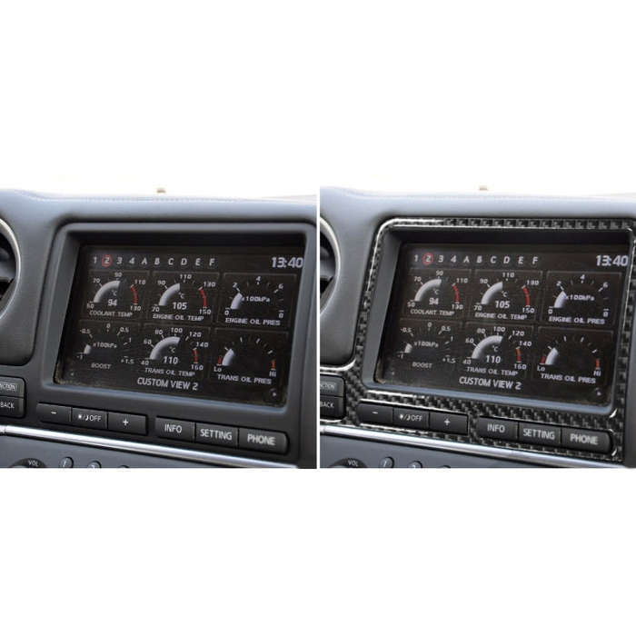 Car Carbon Fiber Navigation Display Frame Decorative Sticker for Nissan GTR R35 2008-2016, Left D...