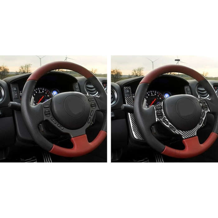 3 PCS Car Carbon Fiber Dashboard Steering Wheel Buttons Decorative Sticker for Nissan GTR R35 200...