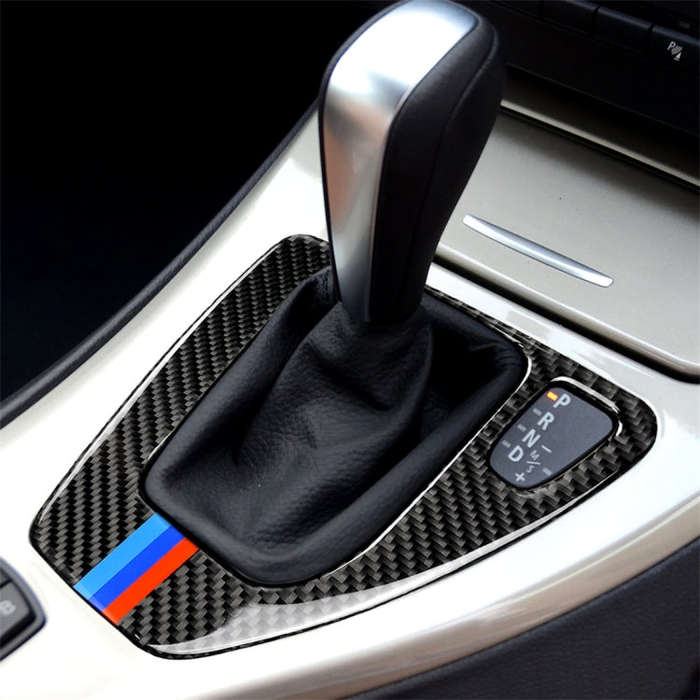 Three Color Carbon Fiber Car Right Driving Gear Panel Decorative Sticker for BMW E90 / E92 2005-2012