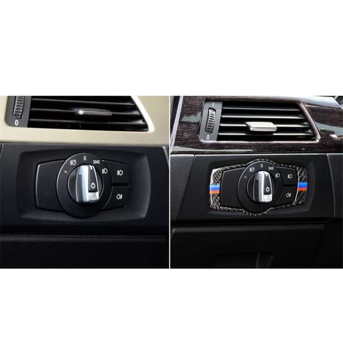 Three Color Carbon Fiber Car Headlight Switch Decorative Sticker for BMW E90 / E92 / E93 2005-2012