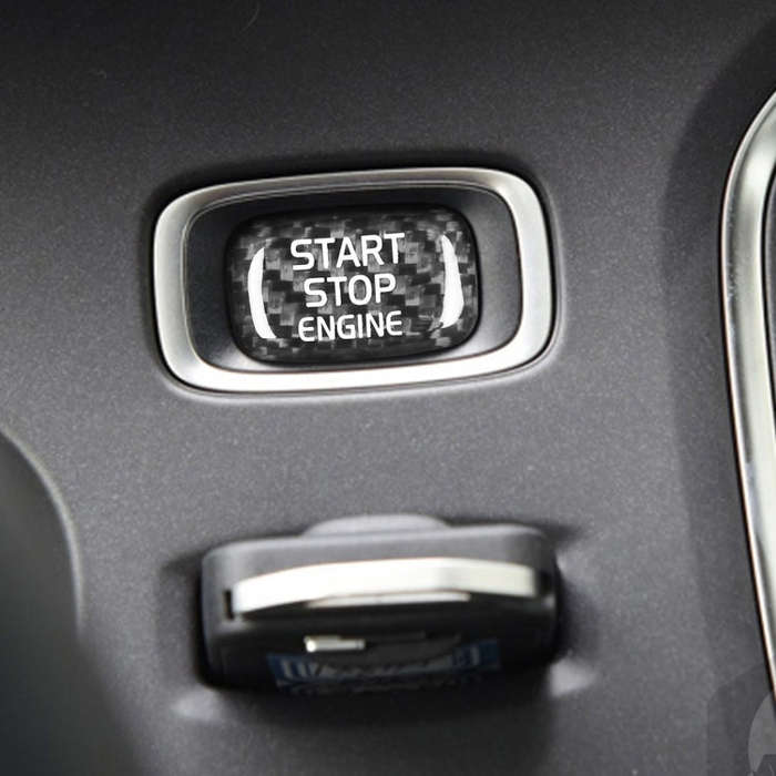 Car Carbon Fiber Engine Start Button Decorative Cover Trim for Volvo V40 2013-2019 (Black)