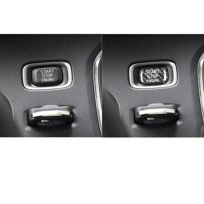 Car Carbon Fiber Engine Start Button Decorative Cover Trim for Volvo V40 2013-2019 (Black)