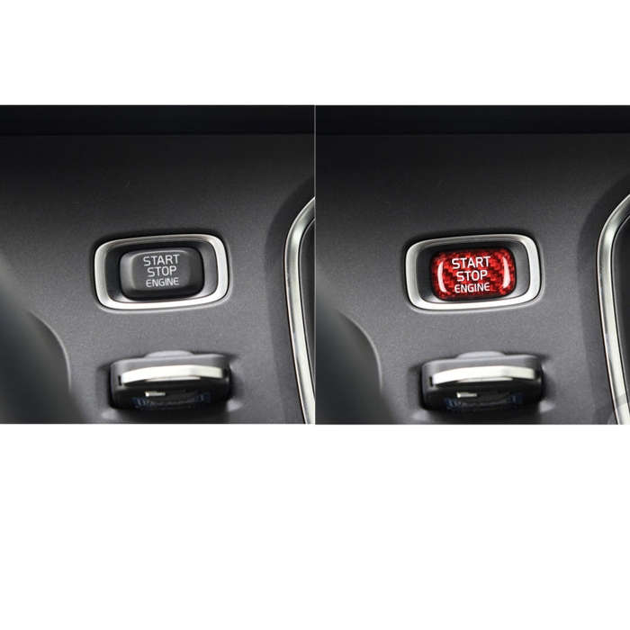 Car Carbon Fiber Engine Start Button Decorative Cover Trim for Volvo V40 2013-2019 (Red)