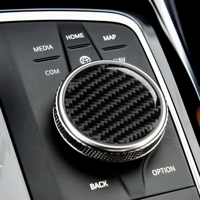 Car Carbon Fiber Multimedia Knob Decorative Sticker for BMW 3 Series G20/G28/325Li/330d/335 2019-...