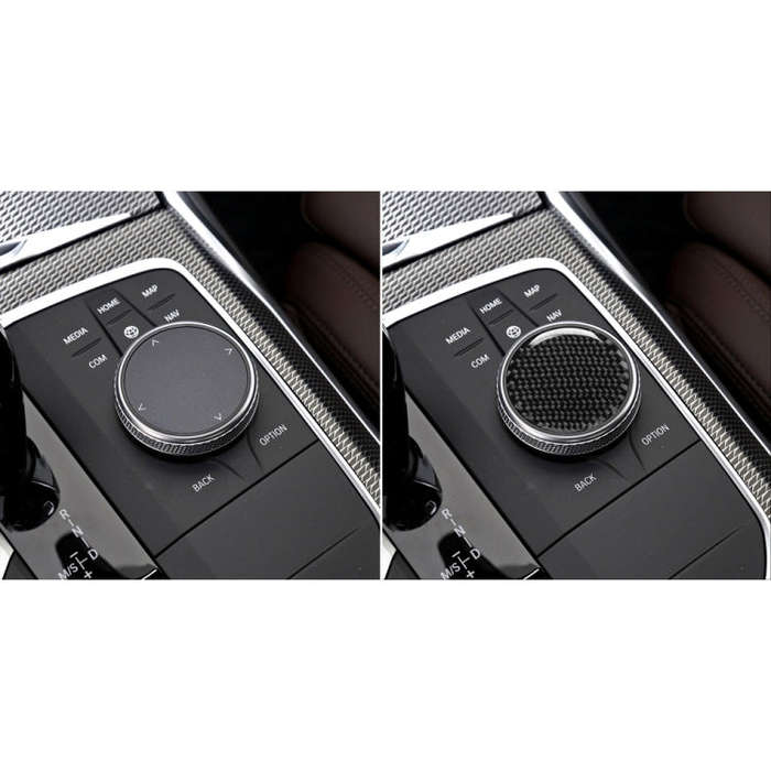 Car Carbon Fiber Multimedia Knob Decorative Sticker for BMW 3 Series G20/G28/325Li/330d/335 2019-...