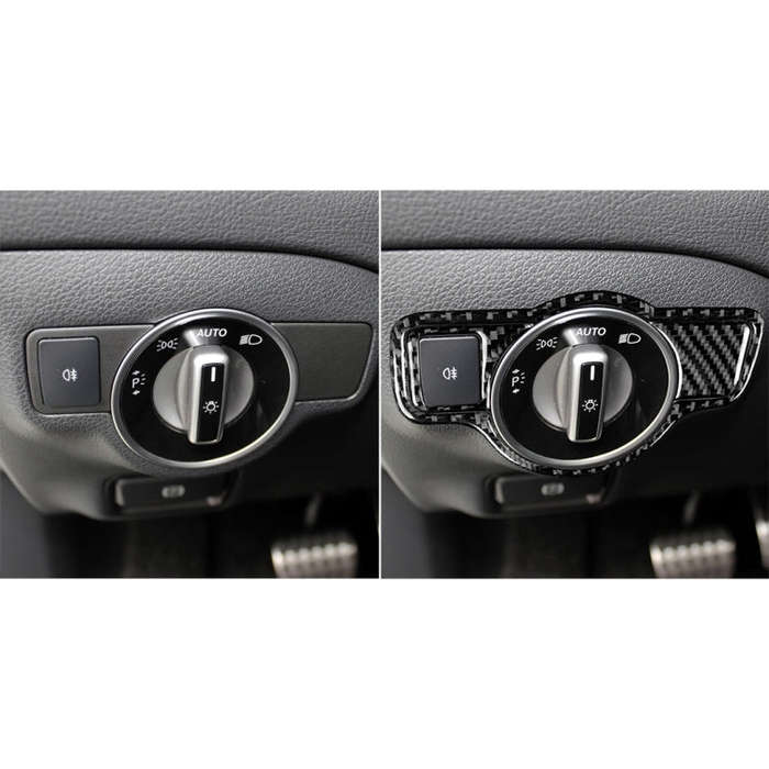 Car Carbon Fiber Solid Color Headlight Switch A Decorative Sticker for Mercedes-Benz A 2013-2018/...