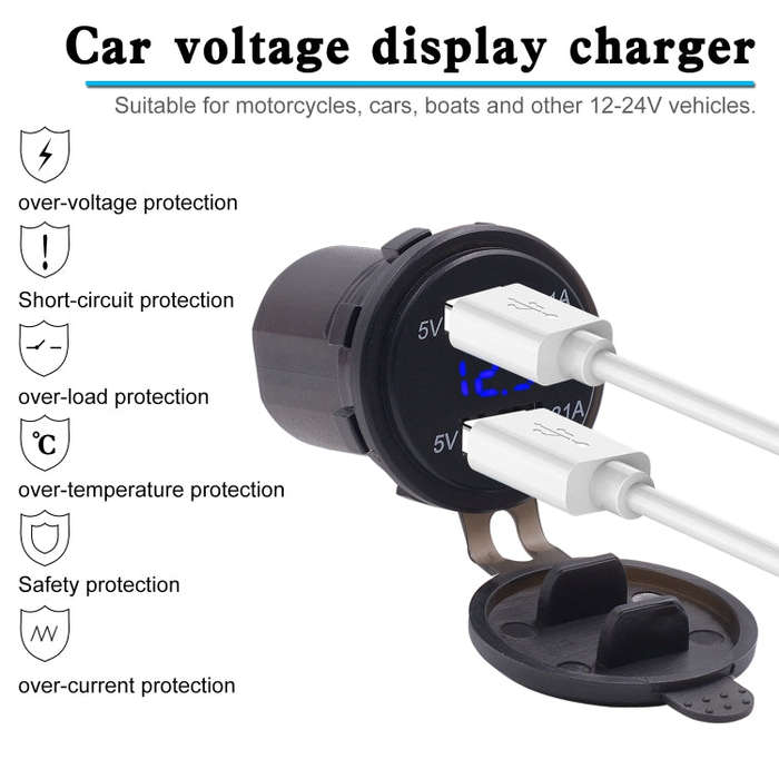 Universal Car Dual Port USB Charger Power Outlet Adapter 3.1A 5V IP66 with LED Digital Voltmeter ...