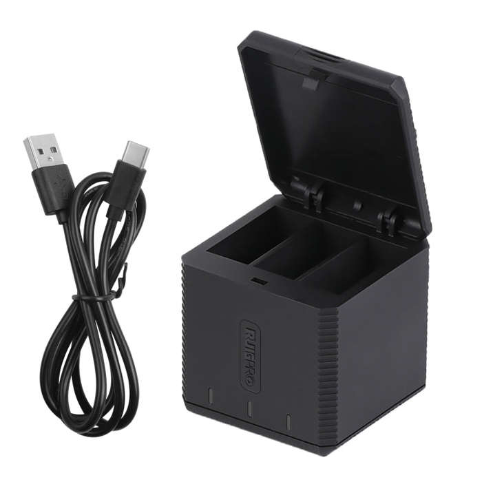 RUIGPRO USB Triple Batteries Housing Charger Box with Cable & Indicator Light for GoPro HERO9 Bla...