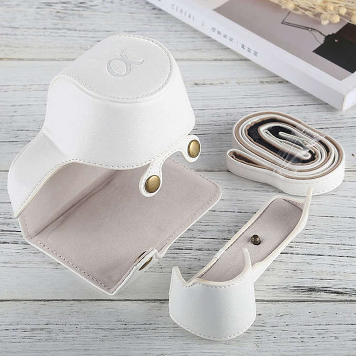 Full Body Camera PU Leather Case Bag with Strap for Sony A6000 / A6300 / Nex 6(White)