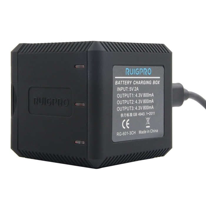 RUIGPRO USB Triple Batteries Housing Charger Box with USB Cable & LED Indicator Light for GoPro H...