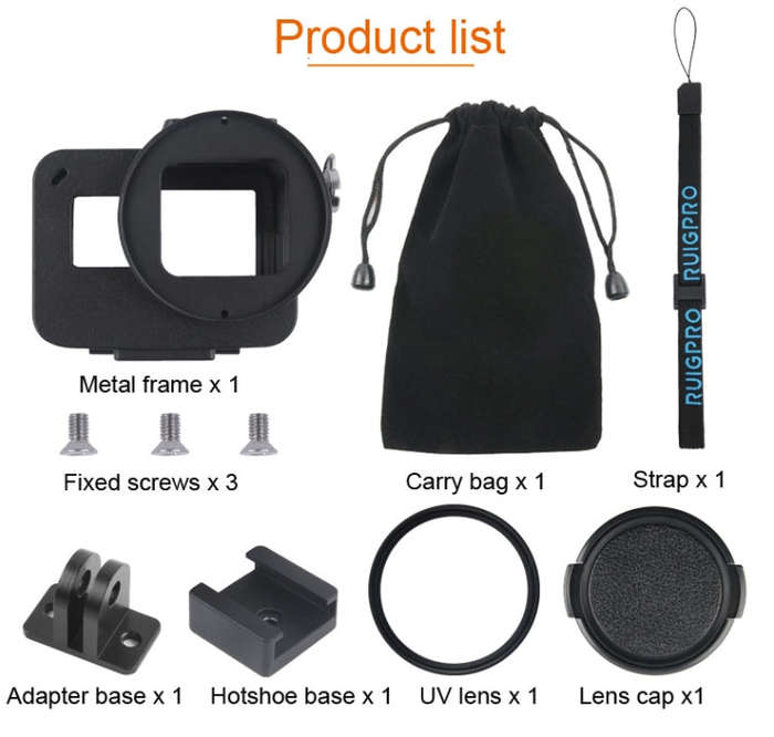 Housing Shell CNC Aluminum Alloy Protective Cage with Insurance Frame & 52mm UV Lens for GoPro HE...