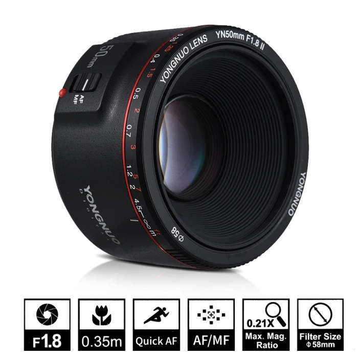 YONGNUO YN50MM F1.8C II F1.8 Auto Focus Lens for Canon EF Mount New Lens (Black)
