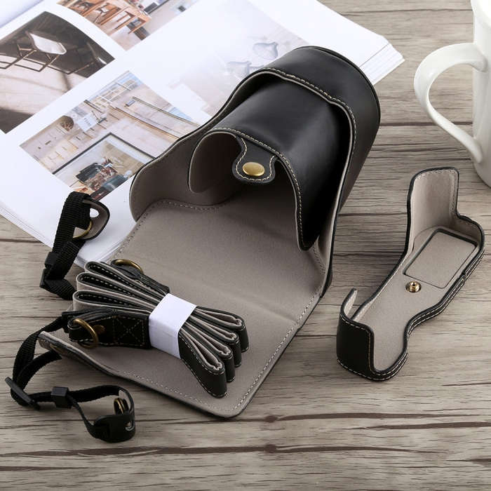 Full Body Camera PU Leather Case Bag with Strap for Fujifilm X-A5 (Black)