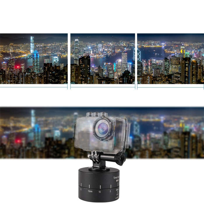 360 Degree Auto Rotation 60 Minutes Time Lapse Stabilizer Tripod Head Adapter for GoPro(Black)
