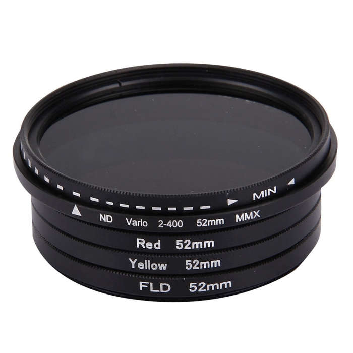 JUNESTAR 4 in 1 Proffesional 52mm Lens Filter(ND2-400 + Red + Yellow + FLD / Purple) for GoPro HE...