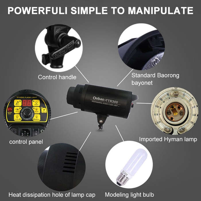 TRIOPO Oubao TTR300W 60x90cm Studio Softbox + Tripod Mount + 2x Light Bulb Photography Lighting T...