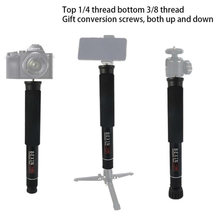 BEXIN P308C Portable Travel Outdoor DSLR Camera Aluminum Alloy Monopod Holder (Black)