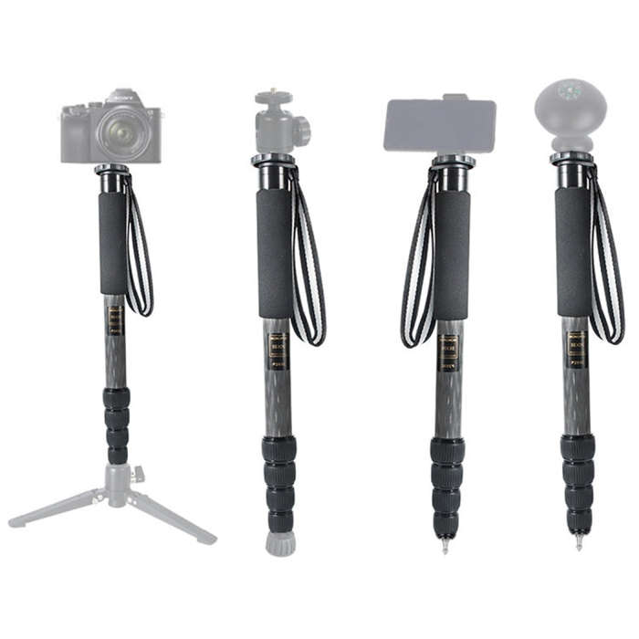 BEXIN P285-C Portable Travel Outdoor DSLR Camera Carbon Fiber Monopod Holder (Black)