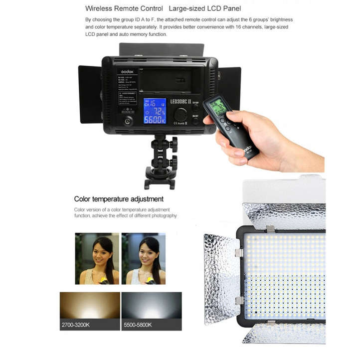 Godox LED308C II 308LEDs Dimmable Photography Light 860LUX Professional Vlogging Video & Photo St...