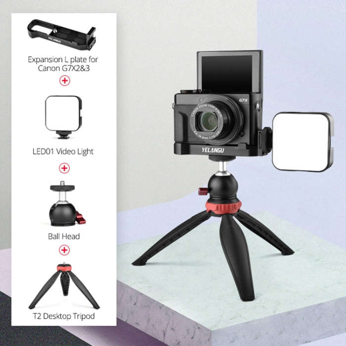 YELANGU CL9-A Camera Expansion Board Base L Plate Kit with LED Light + Tripod + Ball-head for Can...