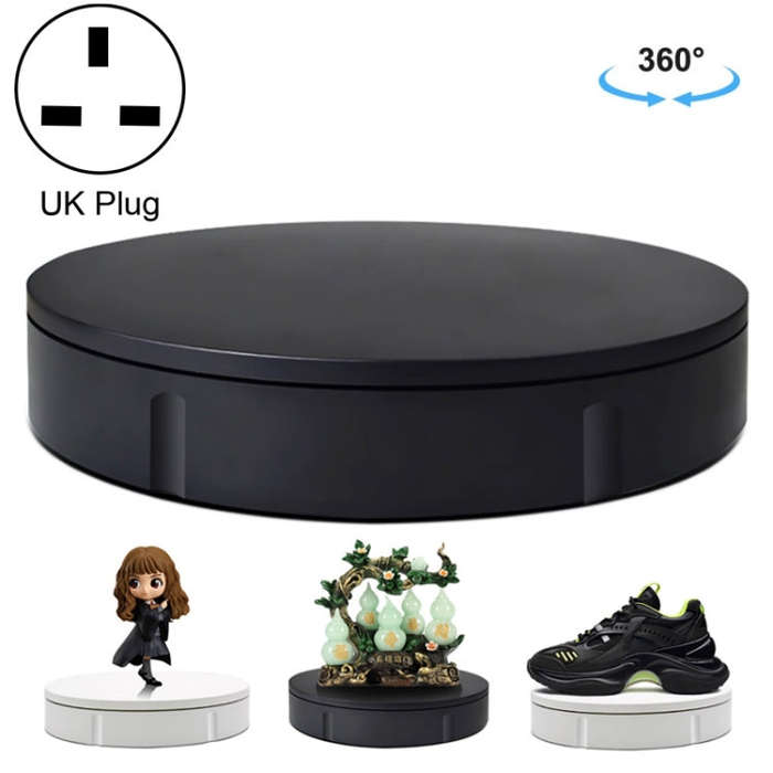 22cm Electric Rotating Display Stand Video Shooting Props Turntable, Load: 50kg, UK Plug (Black)