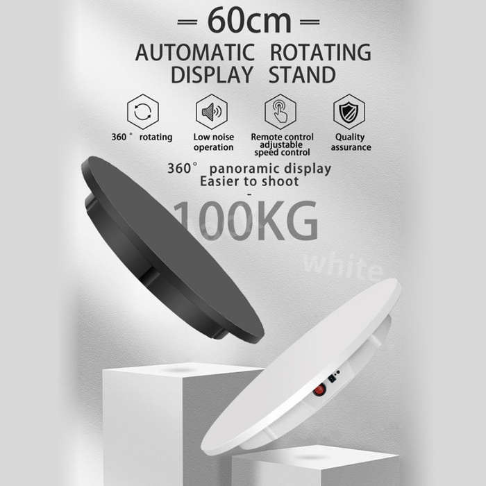 60cm Electric Rotating Display Stand Props Turntable, Load: 100kg, Plug-in Power, UK Plug(White)