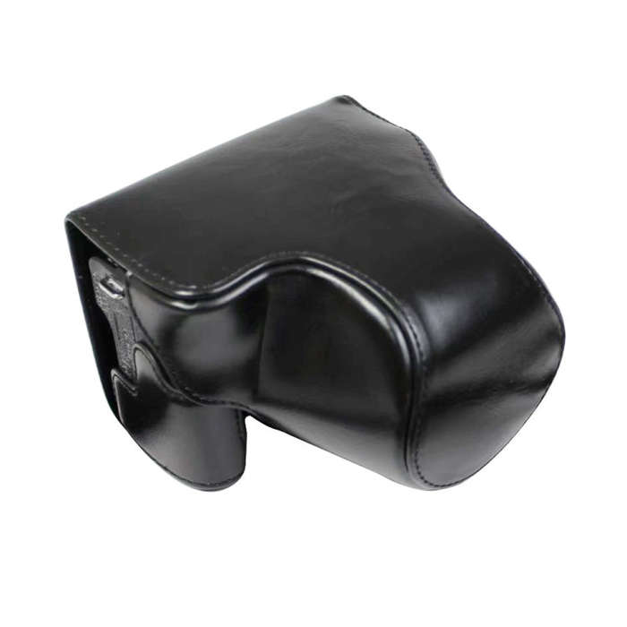 Full Body Camera PU Leather Case Bag with Strap for Canon EOS M6 Mark II (15-55mm Lens) (Black)