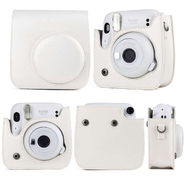 Solid Color Full Body Camera Leather Case Bag with Strap for FUJIFILM Instax mini 11 (Pink)