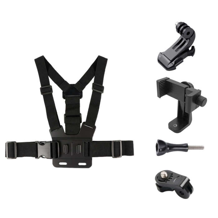 Adjustable Body Mount Belt Chest Strap with Phone Clamp & S-type Adapter & J Hook Mount & Long Sc...