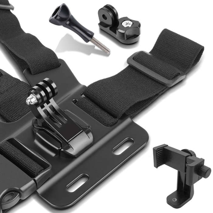 Adjustable Body Mount Belt Chest Strap with Phone Clamp & S-type Adapter & J Hook Mount & Long Sc...