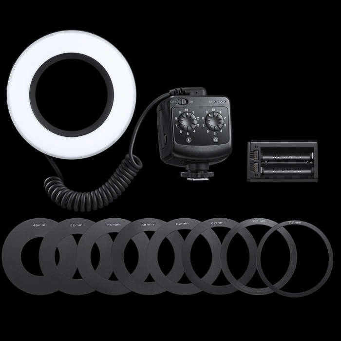 Godox Ring72 Macro Ring 48 LED Flash Light with 8 Different Size Adapter Rings(Black)
