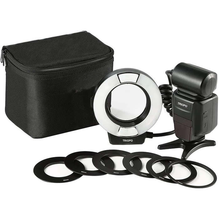 TRIOPO TR-15EX Macro Ring TTL Flash Light with 6 Different Size Adapter Rings For Nikon I-TTL (Bl...