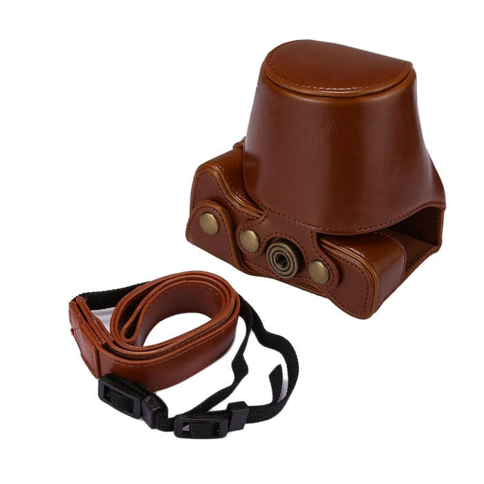 Full Body Camera PU Leather Case Bag with Strap for Canon EOS M6 (Brown)