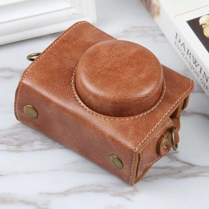 For Sony ZV-1F Vlog Camera Full Body Magnetic Leather Camera Case Bag with Strap(Brown)