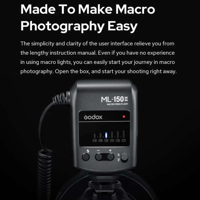 Godox ML-150II On-camera Macro Ring Flash Light with 8 Different Size Adapter Rings (Black)