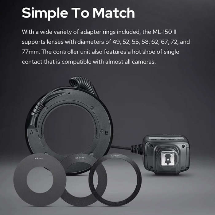 Godox ML-150II On-camera Macro Ring Flash Light with 8 Different Size Adapter Rings (Black)