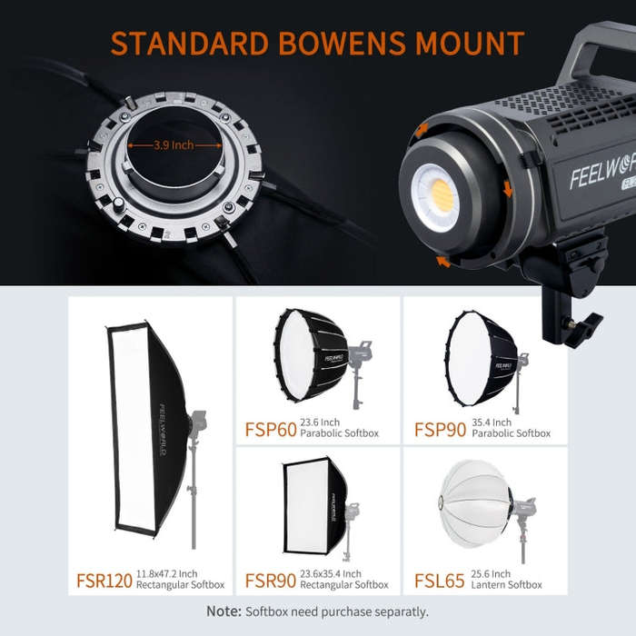 FEELWORLD FL225B 225W Bi-color Point Source Video Light, Bluetooth APP Control (AU Plug)