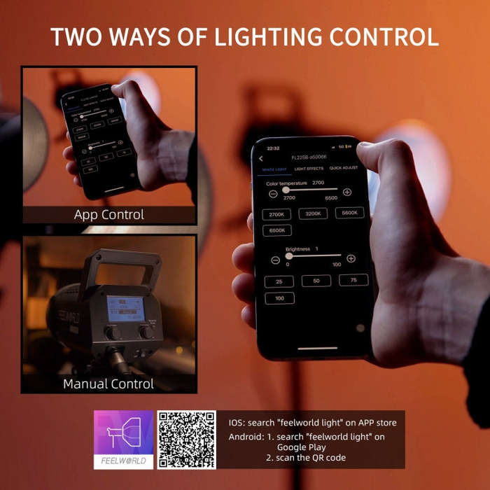 FEELWORLD FL225B 225W Bi-color Point Source Video Light, Bluetooth APP Control (EU Plug)