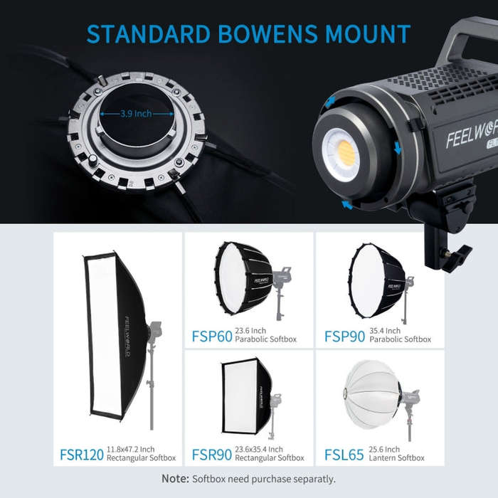 FEELWORLD FL225D 225W Daylight Point Source Video Light, Bluetooth APP Control (EU Plug)