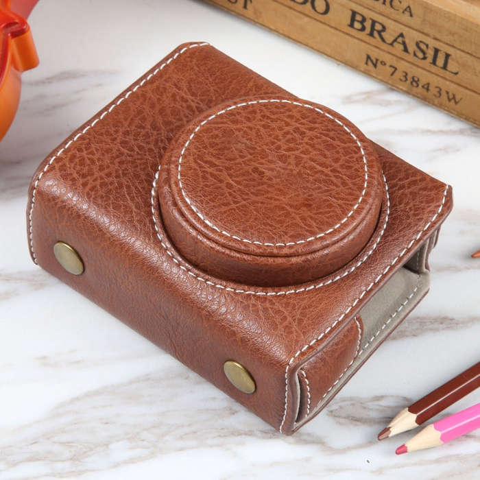 For Canon PowerShot G7 X Full Body Camera PU Leather Camera Case Bag with Strap (Coffee)