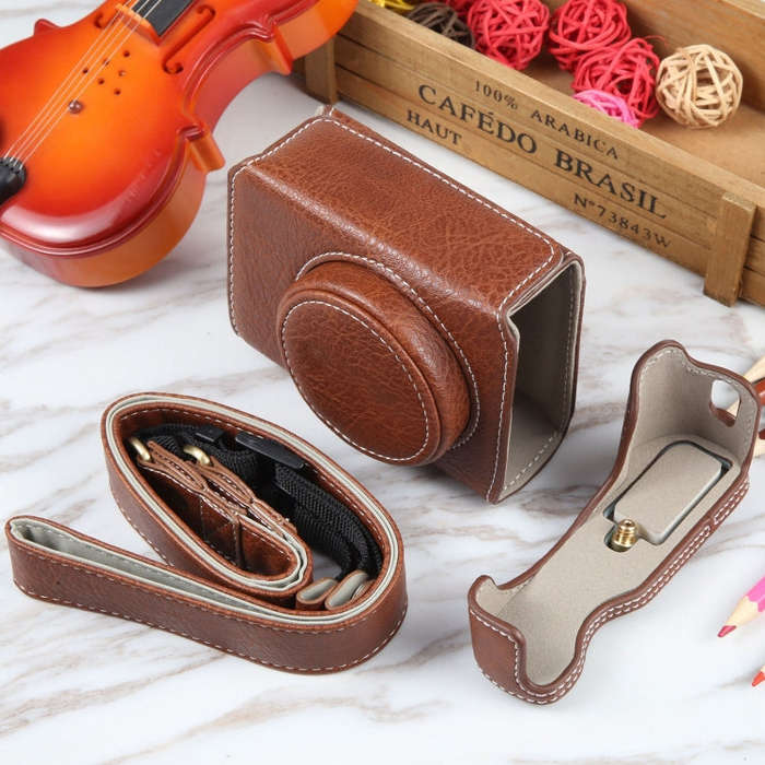 For Canon PowerShot G7 X Full Body Camera PU Leather Camera Case Bag with Strap (Coffee)