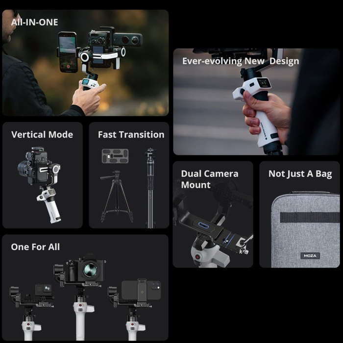 MOZA AirCross S 3 Axis Foldable Handheld Gimbal Stabilizer for DSLR Cameras and Smart Phone (White)