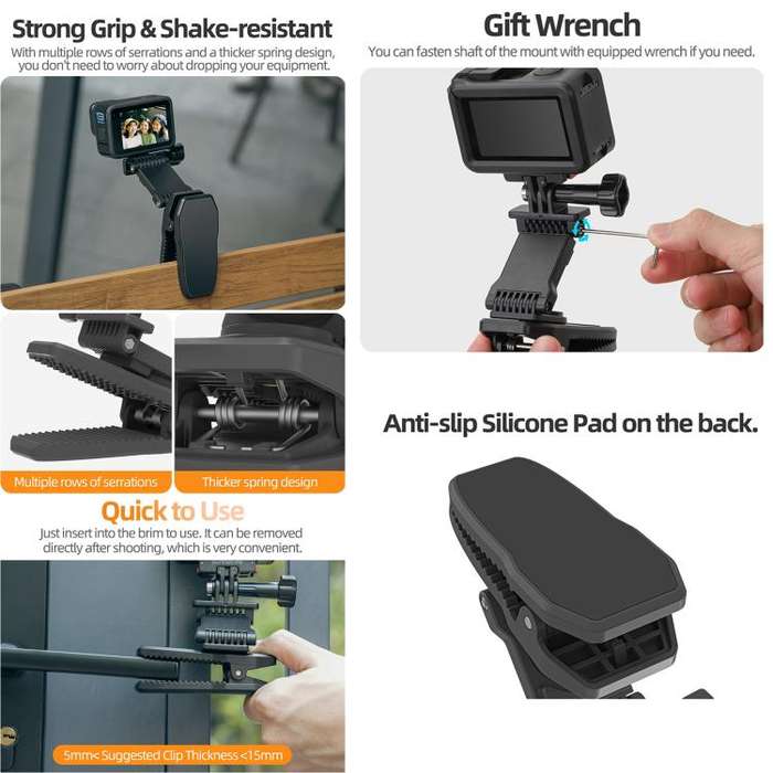 Sunnylife Stretchable Backpack Clip Rotatable Magnetic Mount Action Camera Holder Vlog Mount (Black)
