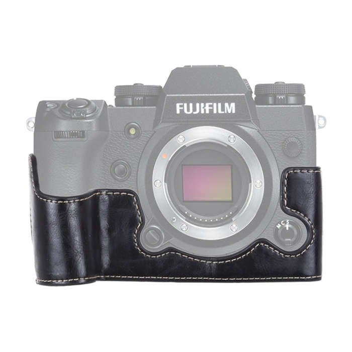 1/4 inch Thread PU Leather Camera Half Case Base for FUJIFILM X-H1 (Black)