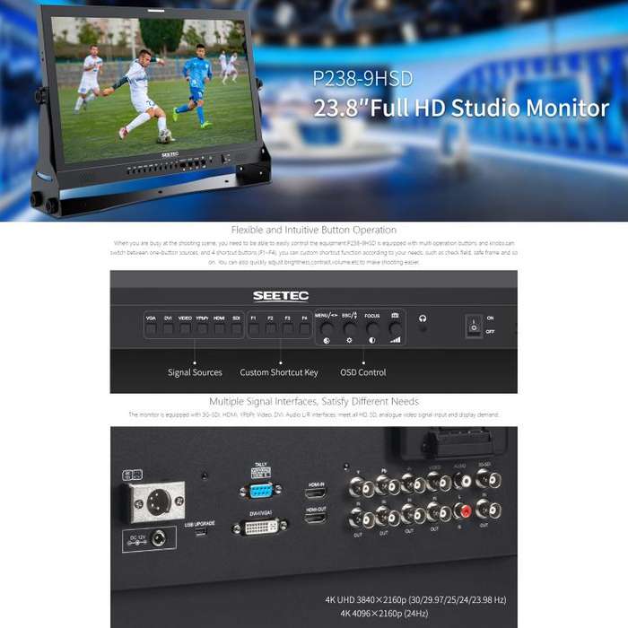 SEETEC P238-9HSD 23.8 inch 3G-SDI 4K HDMI Pro Broadcast LCD Monitor IPS Full HD 1920x1080 Monitor...