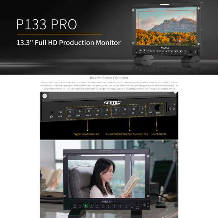 SEETEC P133 PRO 13.3 inch 1000nit High Bright Broadcast Monitor Full HD 1920x1080 Monitor (EU Plug)