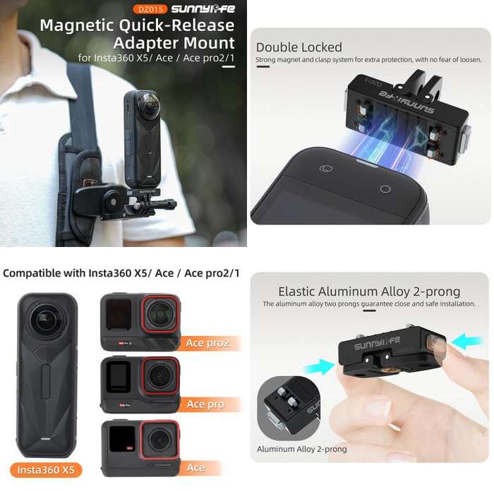 Sunnylife Magnetic Quick Release Adapter Mount Action Camera Foldable Cam Stand For Insta360 X5 /...