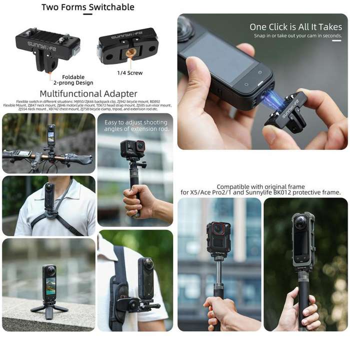 Sunnylife Magnetic Quick Release Adapter Mount Action Camera Foldable Cam Stand For Insta360 X5 /...