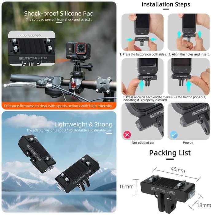 Sunnylife Magnetic Quick Release Adapter Mount Action Camera Foldable Cam Stand For Insta360 X5 /...