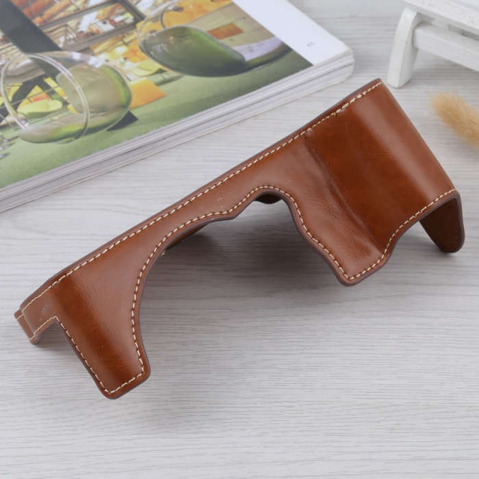 1/4 inch Thread PU Leather Camera Half Case Base for FUJIFILM GFX 50S (Brown)